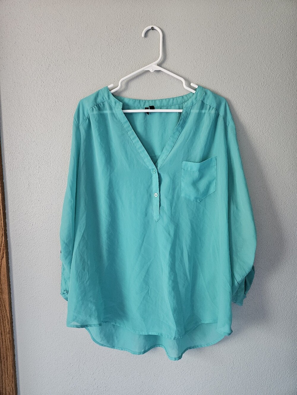 Maurices Bright Turquoise V-Neck Button Front Blouse